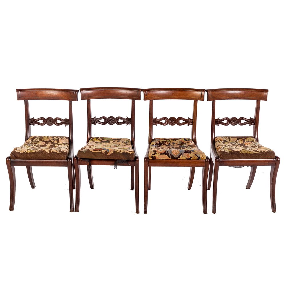 Appraisal: Four American Classical Mahogany Klismos Chairs Philadelphia Pennsylvania circa brass