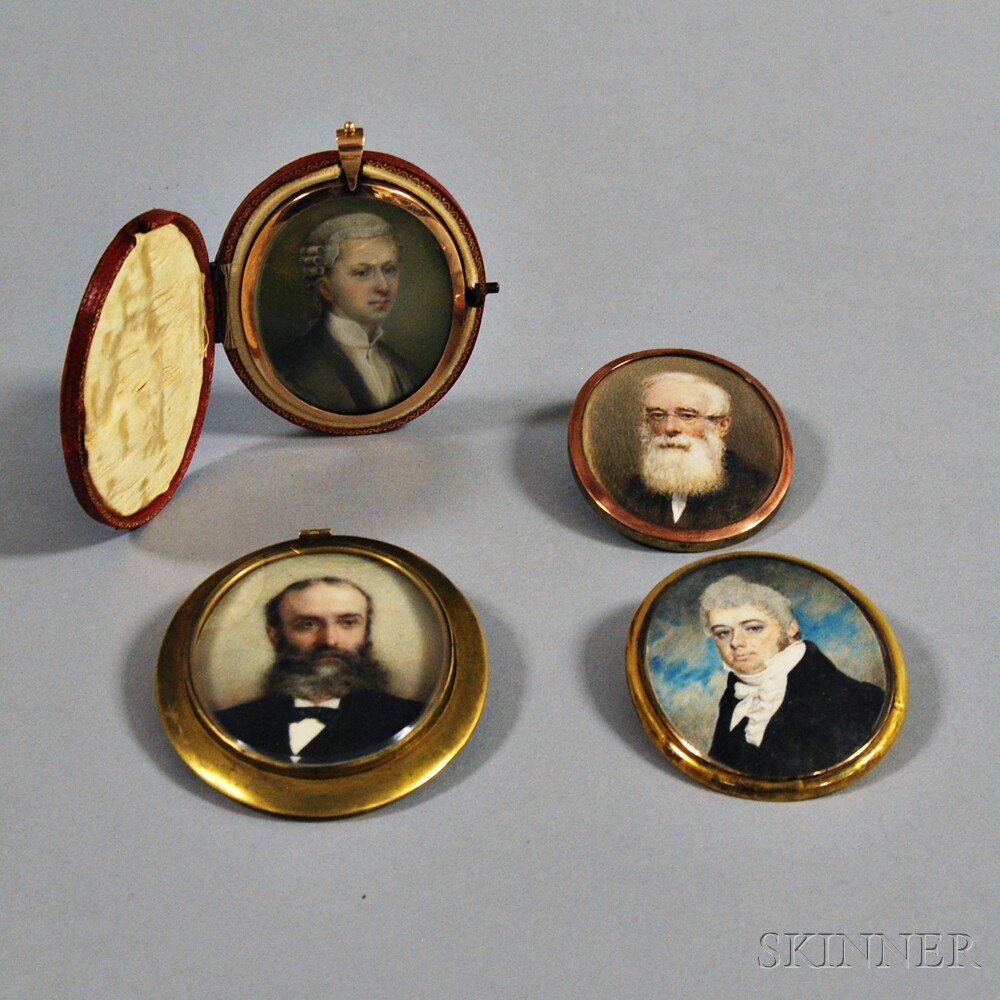 Appraisal: Four Portrait Miniatures of Gentlemen th century including one attributed