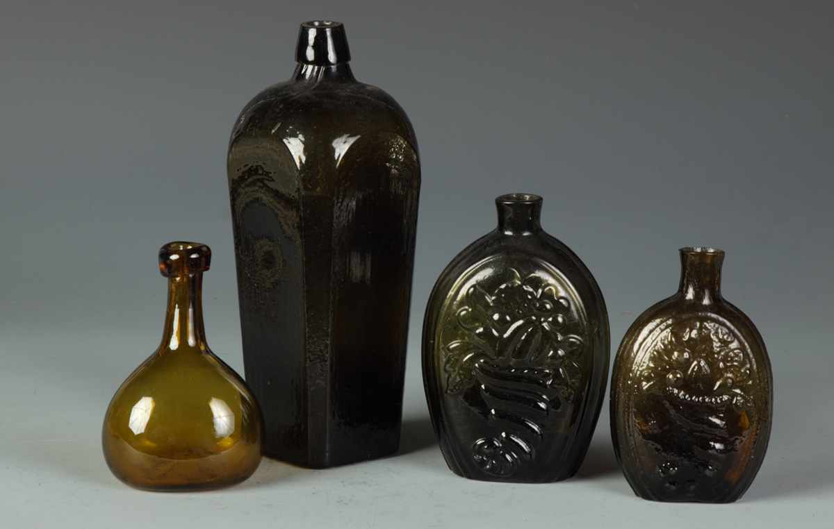 Appraisal: Early Blown Glass Bottles Flasks Very good Max Ht ''E