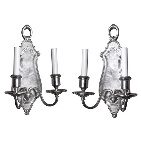 Appraisal: Pair of E F Caldwell Silver Plate Two-Light Sconces Estimate