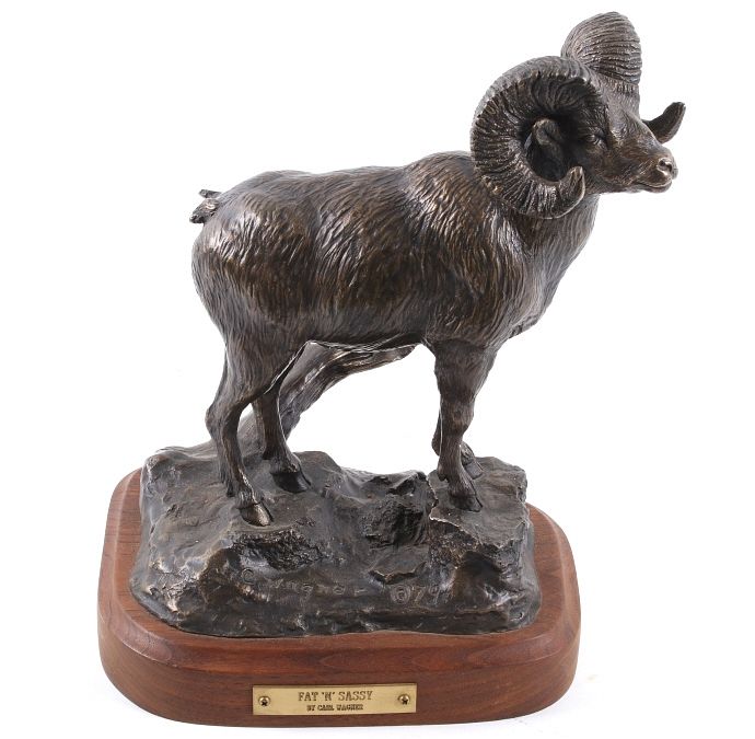 Appraisal: Fat n' Sassy Bronze Ram Sculpture by Carl Wagner Included