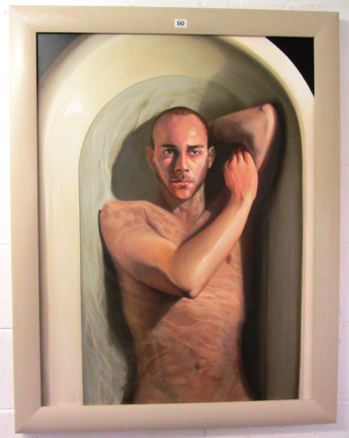 Appraisal: Jones contemporary Man in a bath oil on canvas indistinctly