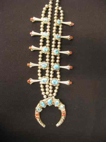 Appraisal: Navajo Indian Squash Blossom Necklace by Elgelito Spencer '' long