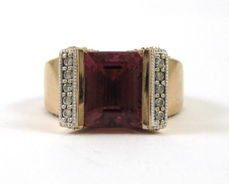 Appraisal: PINK TOURMALINE AND FOURTEEN KARAT ROSE GOLD RING with round-cut