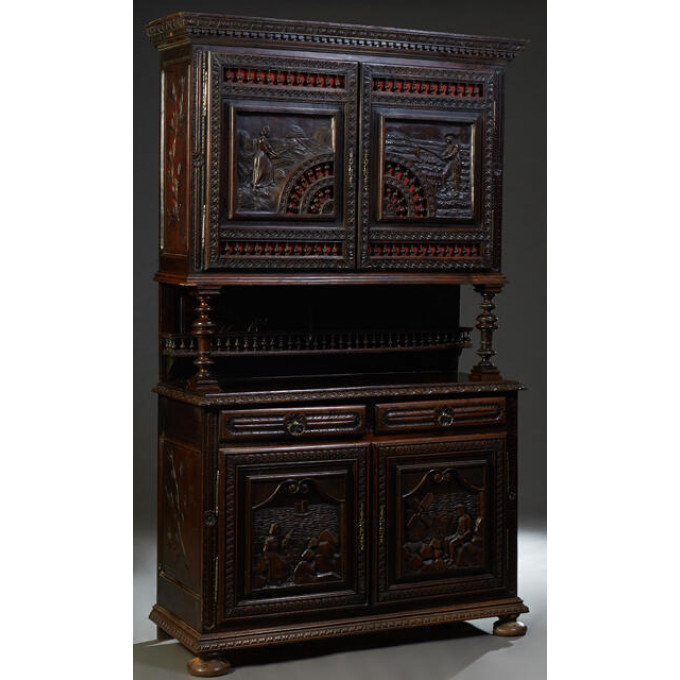 Appraisal: French Henri II Style Carved Oak Buffet a Deux Corps