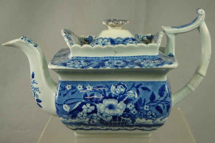 Appraisal: Staffordshire blue transfer coffee pot floral design Clews Stone China