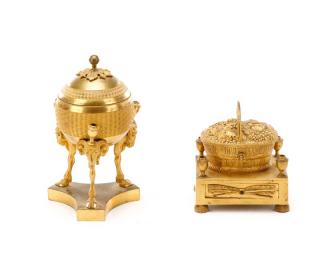 Appraisal: Collection of Continental Gilt Bronze Inkwells Continental late th century