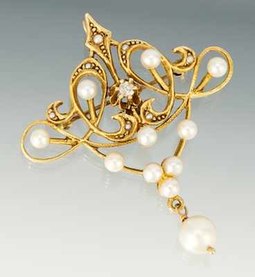 Appraisal: A Victorian Style Gold and Pearl Brooch k yellow gold