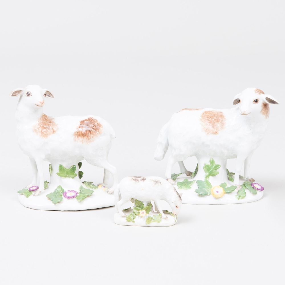 Appraisal: Pair of Meissen Porcelain Models of Sheep and a Continental