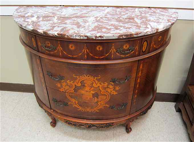 Appraisal: LOUIS XV STYLE DEMILUNE CONSOLE CHEST American mid- th century