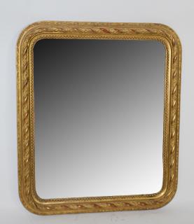 Appraisal: French gold leaf mirror with ribbon reed moulding Early th