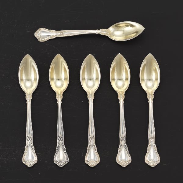 Appraisal: SIX GORHAM GOLD WASHED STERLING GRAPEFRUIT SPOONS CHANTILLY PATTERN Gorham