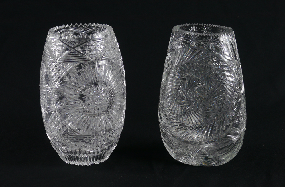 Appraisal: PIECE CUT GLASS VASES Both pieces illegibly signed to include