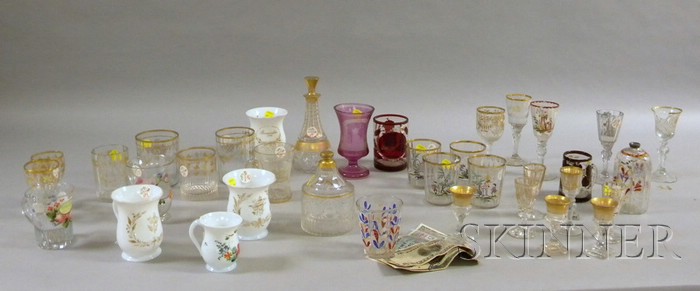 Appraisal: Thirty-seven Pieces of Assorted th Century Bohemian Decorated Glassware colorless