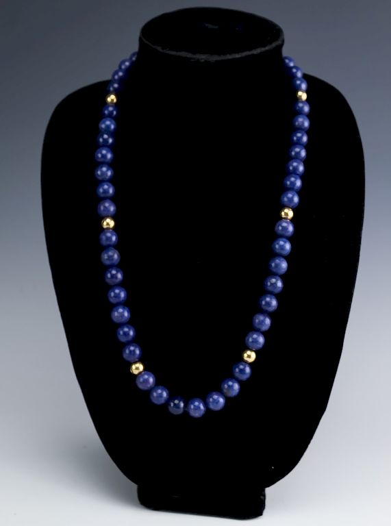 Appraisal: VTG Ladies Blue Lapis K Gold Bead Necklace Ladies vintage