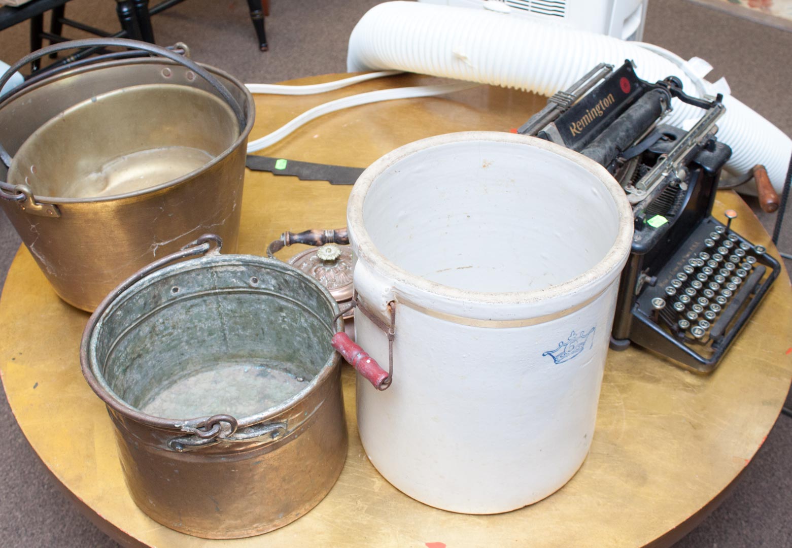 Appraisal: Assorted items including large crock brass buckets copper bucket copper