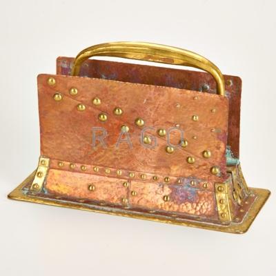 Appraisal: ARTS CRAFTS Handled letter holder Hammered copper brass and rivets