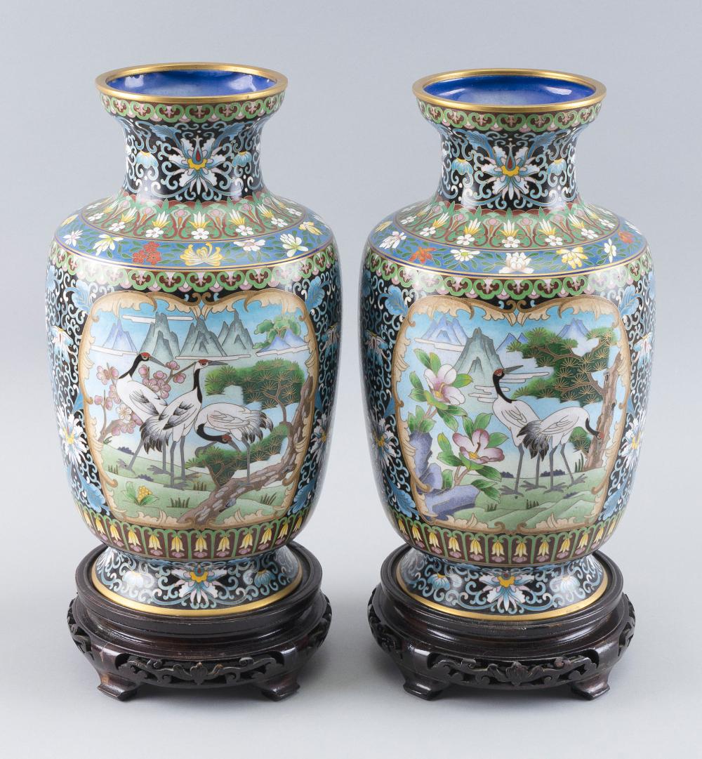 Appraisal: PAIR OF CHINESE CLOISONN ENAMEL VASES TH CENTURY HEIGHTS PAIR