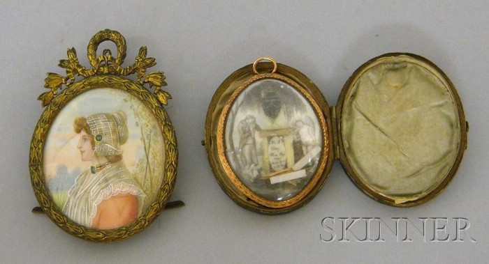 Appraisal: th Century Cased Ivory Memorial Pendant and a Hand-painted Ivory