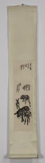 Appraisal: Chinese watercolor scroll painting of donkeys l Chinese watercolor and