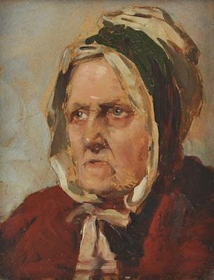 Appraisal: Thomas Faed Scottish - Old Woman Oil on paper no