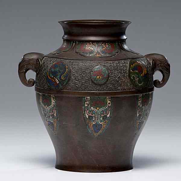 Appraisal: Chinese Bronze and Cloisonn Vase Chinese th century A bronze