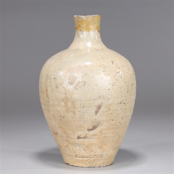 Appraisal: Early Yi Dynasty Korean straw glazed bottle-vase mouth broken off