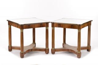 Appraisal: Pair Empire Style Walnut Marble Side Tables American late th