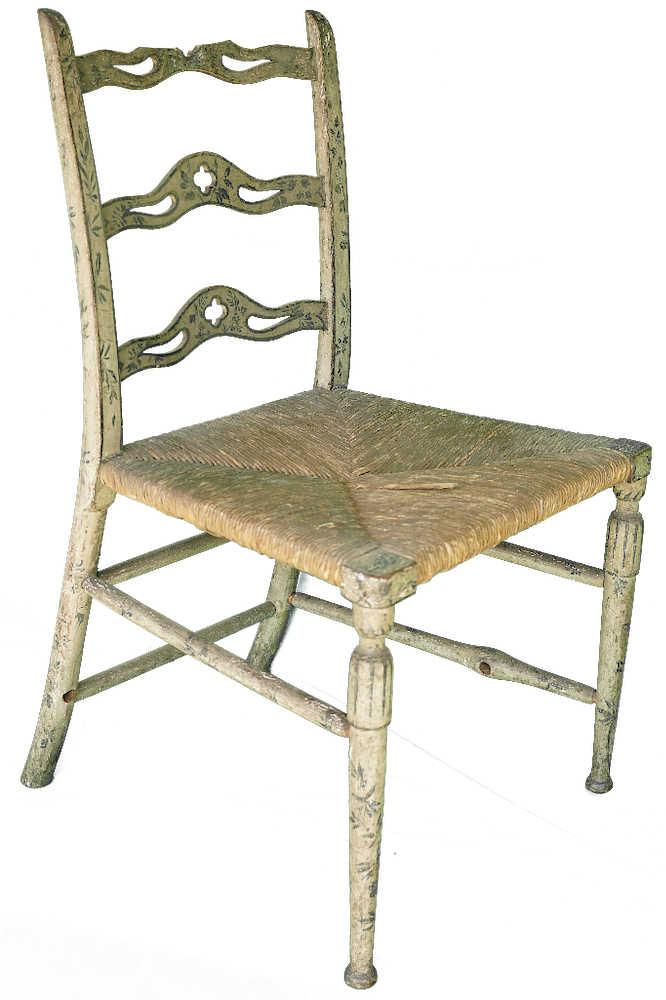 Appraisal: Painted Chair Miniature Painted Sheraton Chair with Rush Seat Miniature