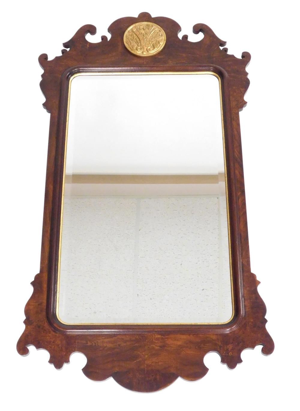 Appraisal: Wall mirror Chippendale style mahogany gilded rondel in crest with