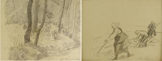 Appraisal: Russian School Pair pencil drawings signed Petr Petrovich Konchalovsky Russian