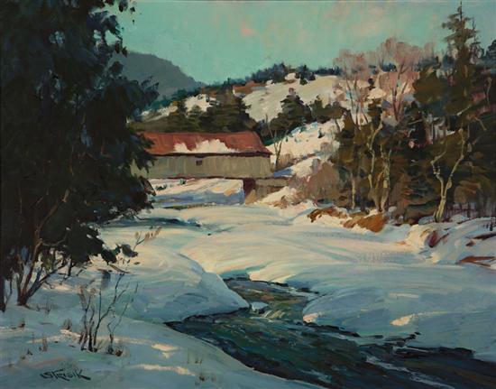 Appraisal: PAUL STRISIK American - Vermont Covered Bridge in Winter oil