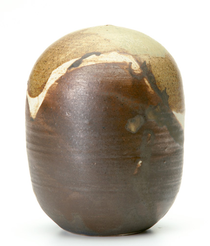 Appraisal: TOSHIKO TAKAEZU Moon pot covered in speckled and mottled brown