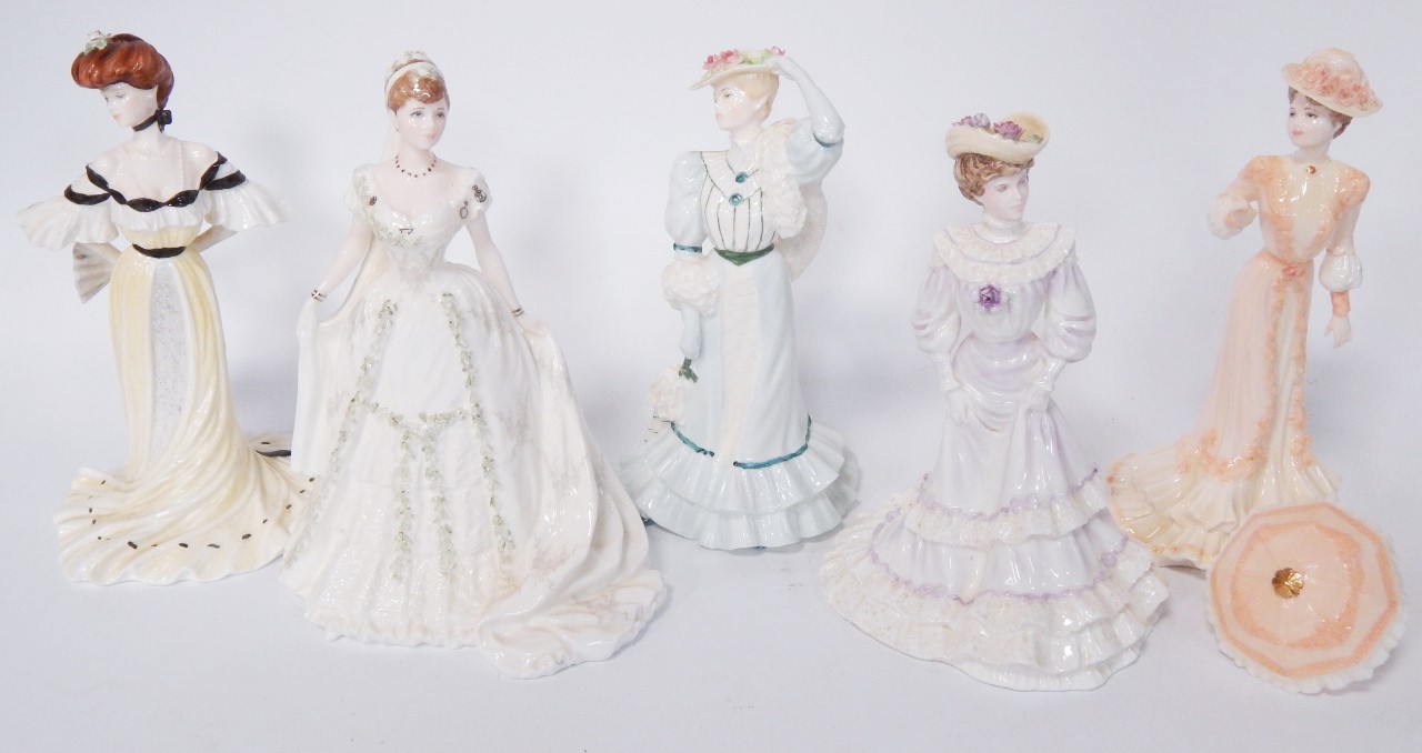 Appraisal: Five Coalport porcelain figures of ladies comprising Louisa at Ascot