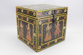 Appraisal: Hand Painted Indian Wooden Box Hand Painted Indian Wooden Box