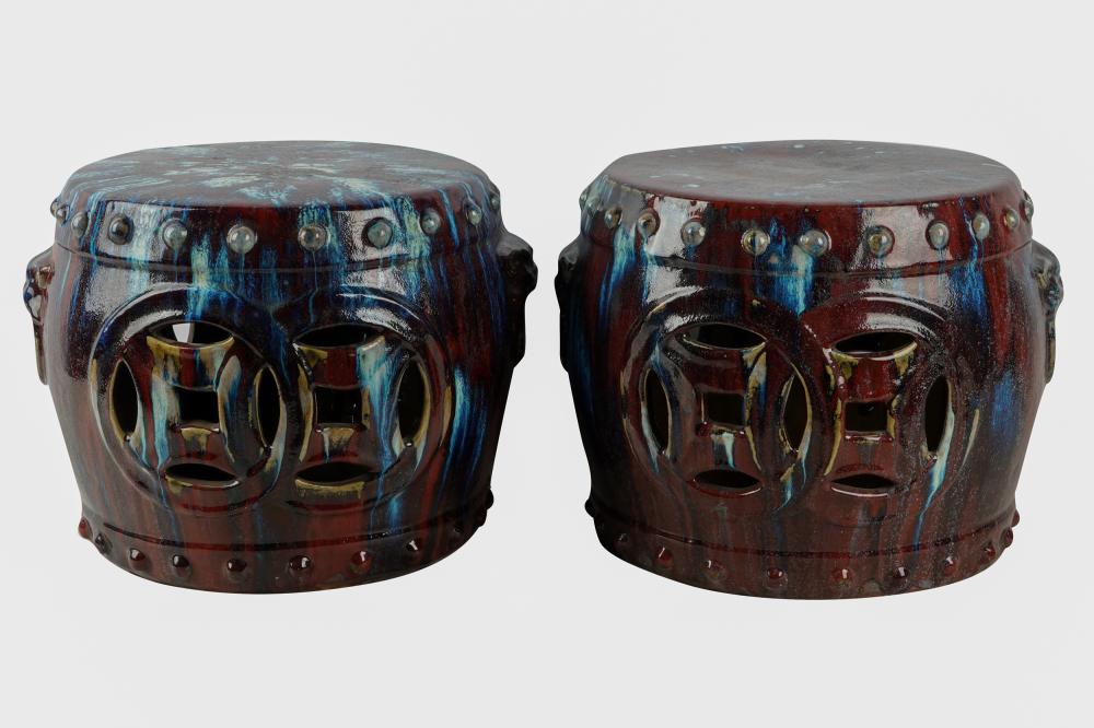 Appraisal: PAIR OF CHINESE STYLE GLAZED CERAMIC GARDEN SEATSmodern each inches