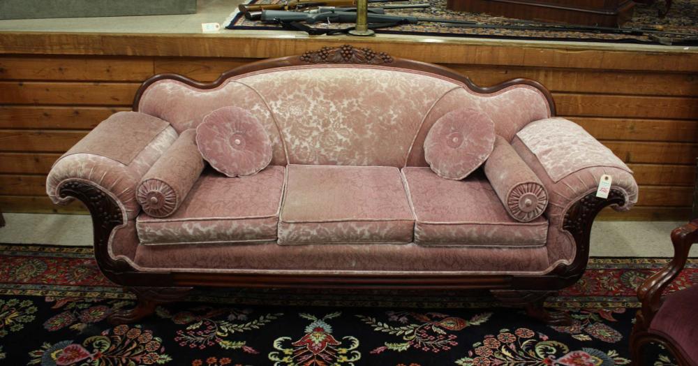 Appraisal: EMPIRE VICTORIAN TRANSITIONAL STYLE SOFA American late th century having