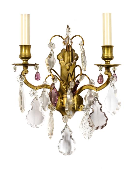 Appraisal: Sale Lot Four French Gilt Bronze and Crystal Wall Sconces