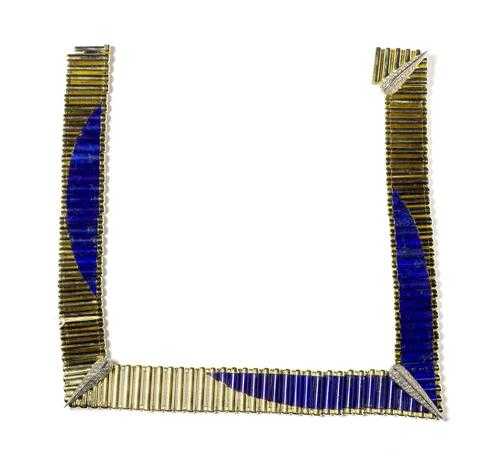 Appraisal: GOLD LAPIS LAZULI AND DIAMOND NECKLACE R PEETZ Yellow and