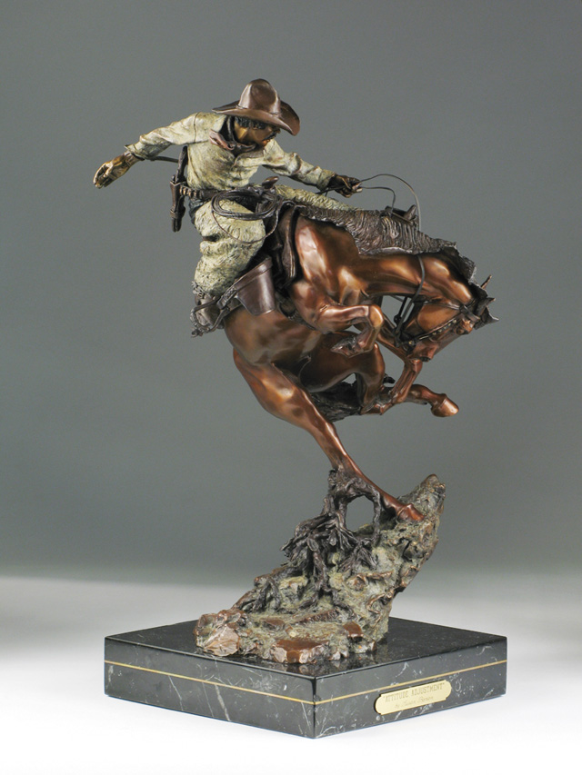 Appraisal: AUSTIN BARTON BRONZE SCULPTURE American born titled Attitude Adjustment copper