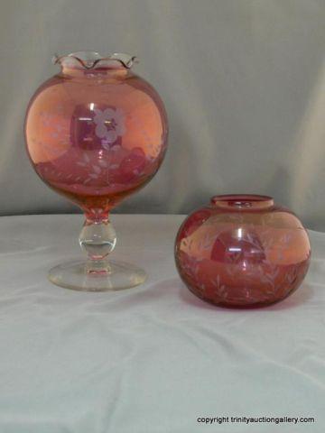 Appraisal: Pair Cranberry Art Glass Rose Bowls - both are beautiful