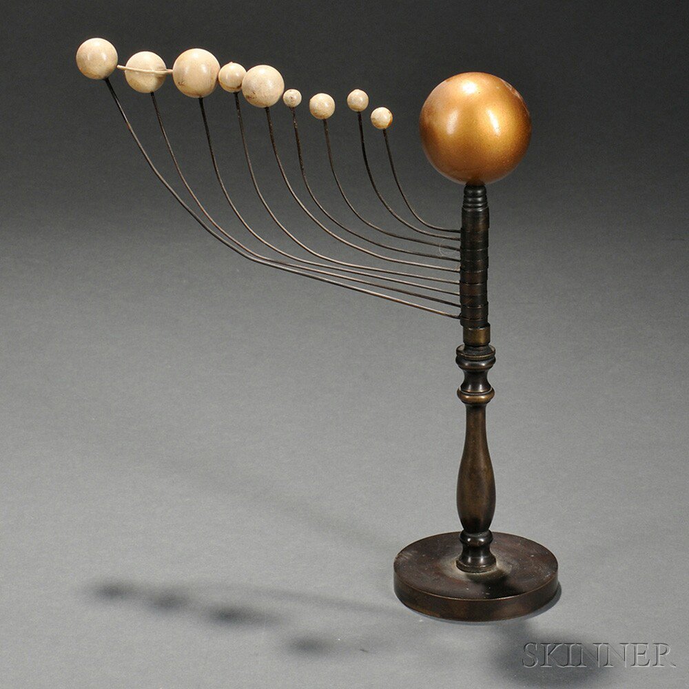 Appraisal: Cast Brass Turned Wood and Wire Orrery possibly America late