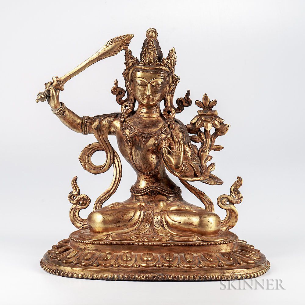 Appraisal: Gilt-bronze Figure of Manjushri Gilt-bronze Figure of Manjushri Tibetan China