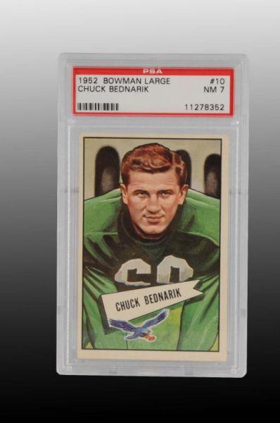 Appraisal: Bowman Chuck Bednarik Football Card Description Large Bowman card Chuck