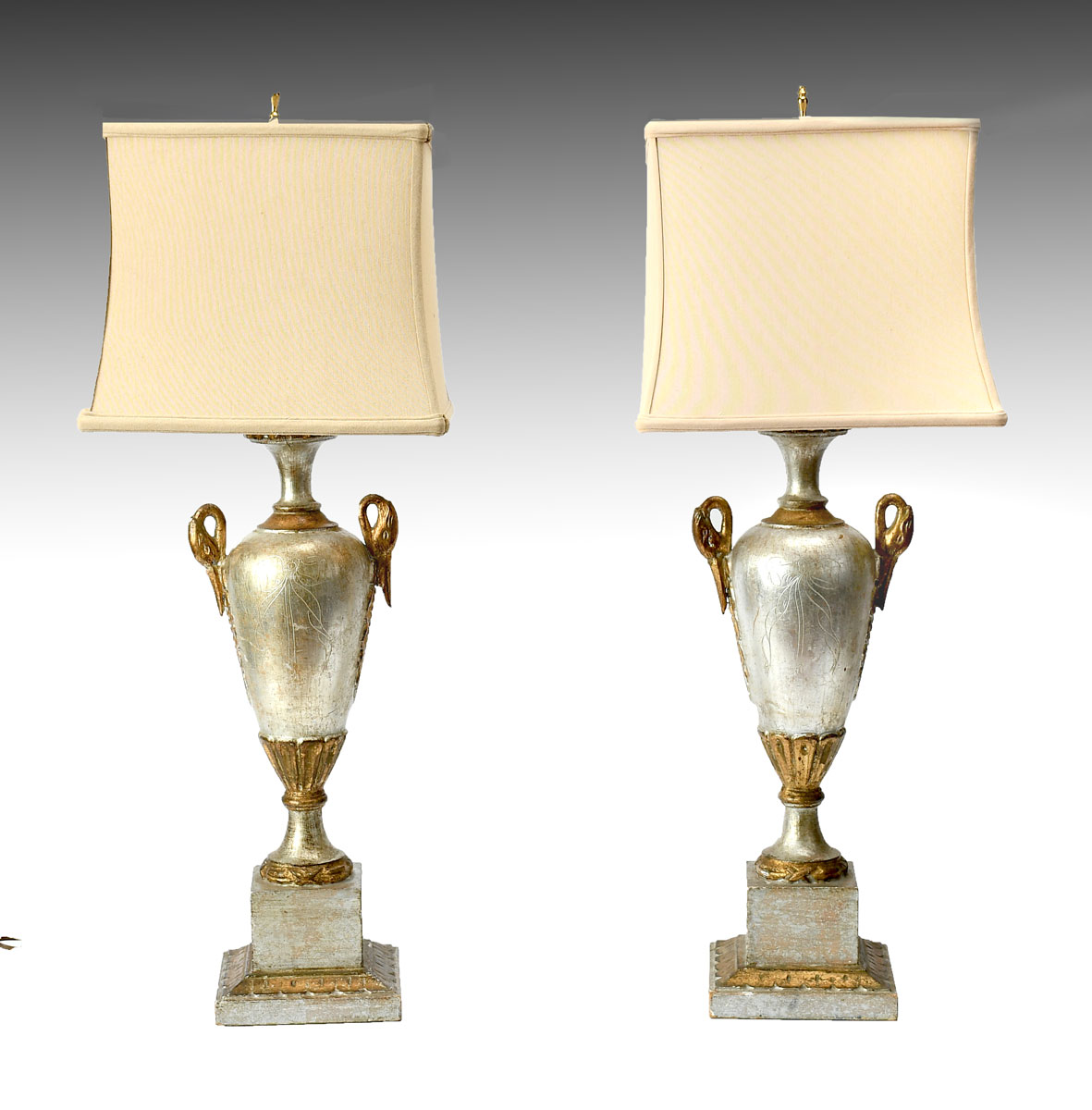 Appraisal: PAIR OF GILDED ITALIAN LAMPS Gold silver gilt carved wood