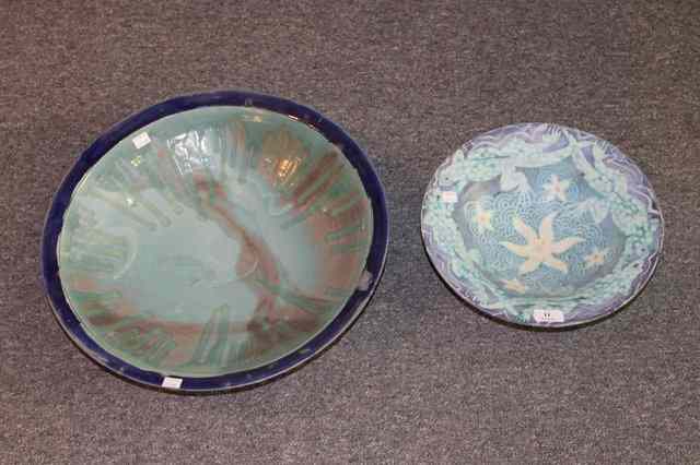 Appraisal: A STUDIO POTTERY BOWL decorated with salamanders and flowers initialled