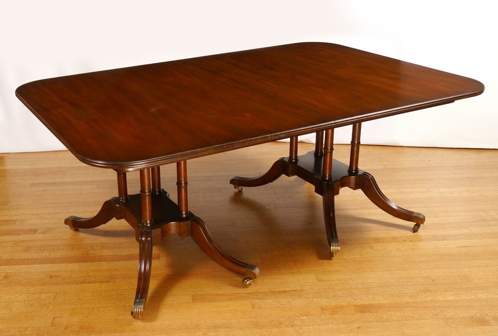 Appraisal: KITTINGER D MAHOGANY DINING TABLE Double pedestal base with turned