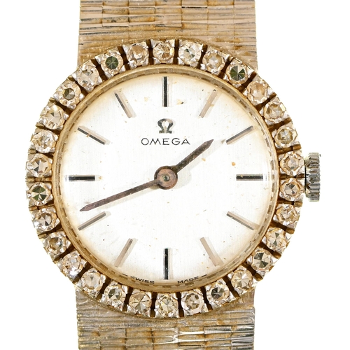 Appraisal: An Omega ct white gold cocktail watch with diamond bezel