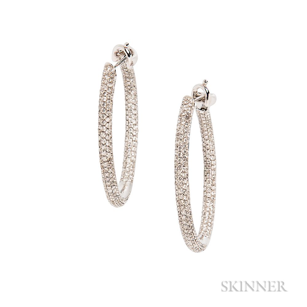 Appraisal: kt White Gold and Diamond Hoop Earrings Curnis kt White