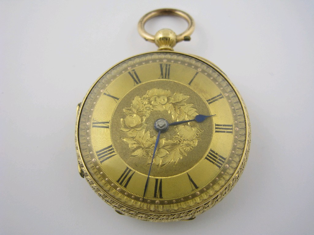 Appraisal: An ct gold cased Pocket Watch the floral engraved dial